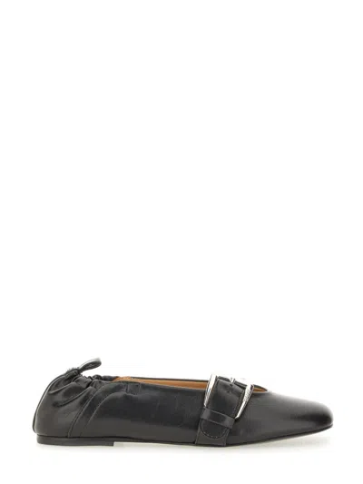 Ganni Ballerina With Buckle Strap In Black