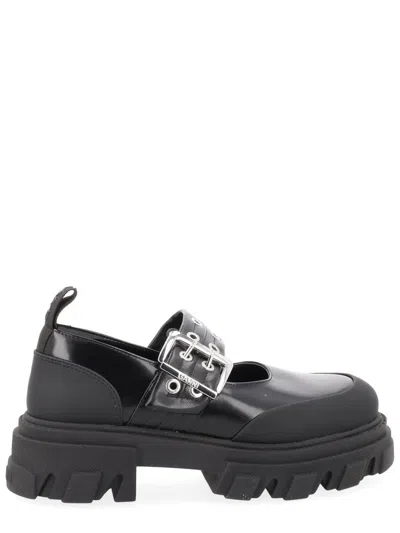 Ganni Ballerina With Logo Buckle In Black