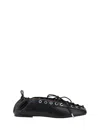 Ganni Black Lace-up Ballerinas With Metal Eyelets And Elasticized Ankle In Eco-leather Woman