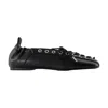 Ganni Black Lace-up Ballerinas With Metal Eyelets And Elasticized Ankle In Eco-leather Woman In Black
