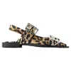 Ganni Multicolor Ballet Shoes With Double Buckle And All-over Leopard Print In Tech Fabric Woman In Multi