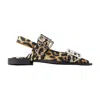 Ganni Multicolor Ballet Shoes With Double Buckle And All-over Leopard Print In Tech Fabric Woman
