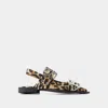 Ganni Multicolor Ballet Shoes With Double Buckle And All-over Leopard Print In Printed