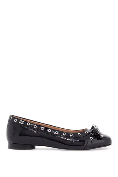 Ganni Eyelets Bow Ballerina Naplack T-shirts In Black