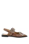 Ganni Buckle Ballerina Leather Slingback Flats