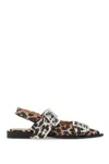 Ganni Multicolor Ballet Shoes With Double Buckle And All-over Leopard Print In Tech Fabric Woman