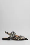 Ganni Multicolor Ballet Shoes With Double Buckle And All-over Leopard Print