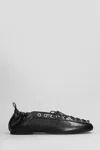Ganni Black Lace-up Ballerinas With Metal Eyelets And Elasticized Ankle In Eco-leather Woman In Black