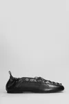 Ganni Black Lace-up Ballerinas With Metal Eyelets And Elasticized Ankle In Eco-leather Woman In Black