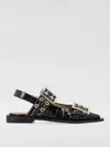 Ganni Buckle Ballerina Crocodile-effect Slingback Flats In Black