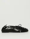Ganni Eyelets Lace Up Ballerina Crinkle Oleatex In Black