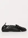 Ganni Black Lace-up Ballerinas With Metal Eyelets And Elasticized Ankle In Eco-leather Woman In Schwarz