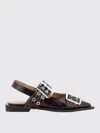 Ganni Embellished Glossed Recycled Point-toe Slingback Flats In Brown