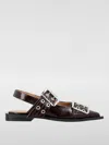 Ganni Buckled Eyelet-embellished Recycled Denim Ballet Flats In 红色