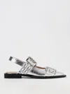 Ganni Silver Slingback Ballet Flat Shoe With Buckles In 银色