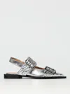 Ganni Buckle Metallic Ballerinas In Silber