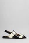 Ganni Black And White Slingback Ballerina Flats With Buckles In White