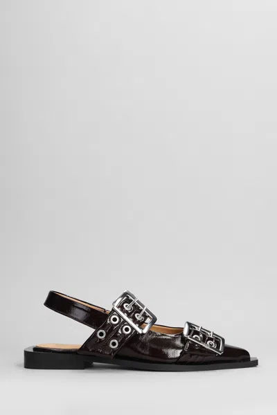 Ganni Ballet Flats In Bordeaux Polyester In Brown