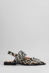 Ganni Multicolor Ballet Shoes With Double Buckle And All-over Leopard Print In Tech Fabric Woman In Multicolor