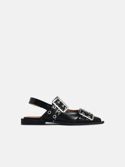 Ganni Ballet Flats With Black Faux Leather Buckle In Animal Print