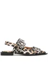 Ganni Multicolor Ballet Shoes With Double Buckle And All-over Leopard Print In Brown
