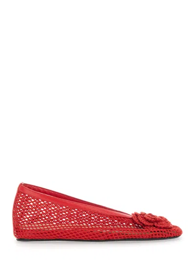 Ganni Ballet Flats With Mesh Design And Floral Toe Detail In Brown