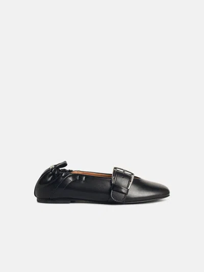Ganni Ballet Flats With Strap And Buckle In Black 'oleatex'