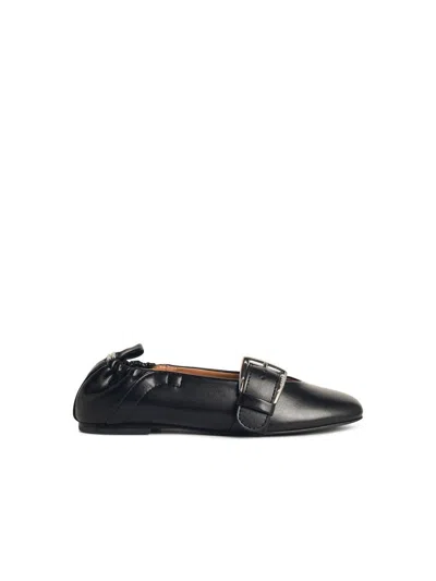 Ganni Ballet Flats With Strap And Buckle In Black 'oleatex'