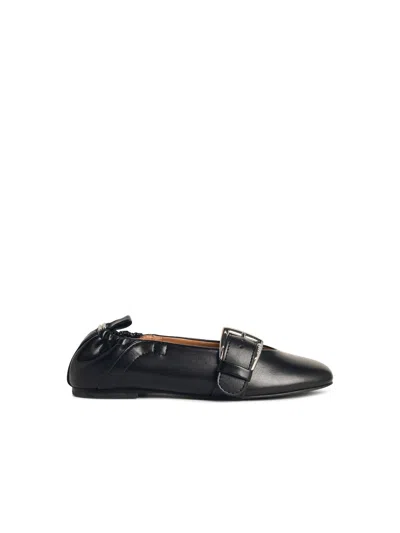 GANNI GANNI BALLET FLATS WITH STRAP AND BUCKLE IN BLACK 'OLEATEX' WOMEN
