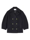 Ganni Balloon-sleeve Double-breasted Coat In Black