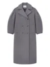 Ganni Double-breasted Wool-blend Peacoat In Gray