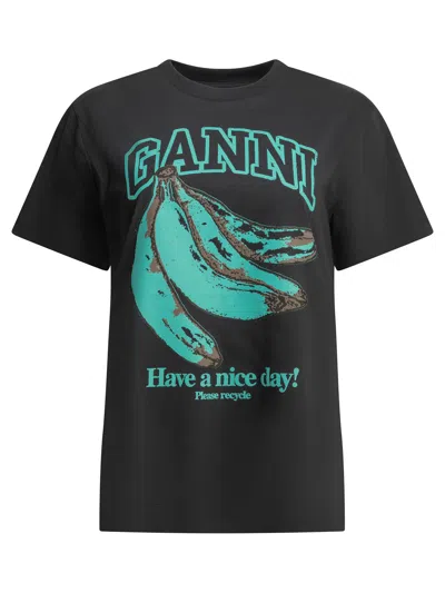 Ganni "banana" Crew-neck T-shirt In Black
