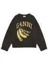 Ganni Jersey With Banana And Logo In Black
