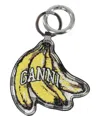 Ganni Multicolor Banana Shaped Keyring With Logo Lettering On The Front In Leather And Tech Fabric Woman In Yellow