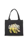 Ganni Banana Print Large Tote Bag In Black