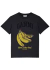 Ganni Crew-neck Cotton T-shirt With Banana Print In Gray