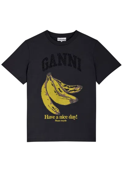 GANNI GANNI BANANA-PRINT LOGO COTTON T-SHIRT