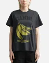 Ganni Crew-neck Cotton T-shirt With Banana Print In Gray
