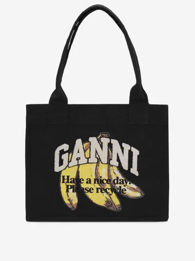 Ganni Banana Print Tote Bag In Black