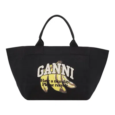 Ganni Banana Print Tote Xxxl In Black