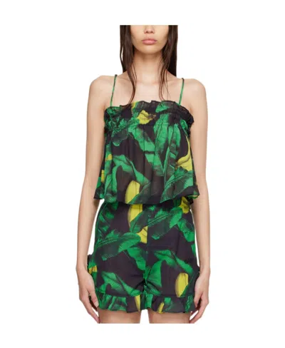 Ganni Banana Tree-print Cami Top In Black