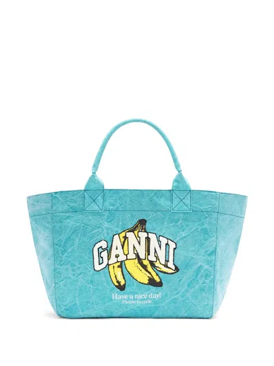 Ganni Banana-print Tote Bag In Black