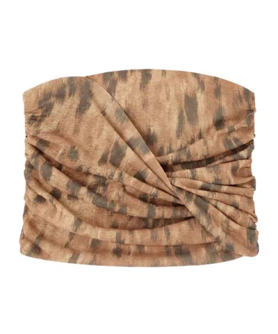 Ganni Bandeau Top In Printed Marl Mesh In Brown