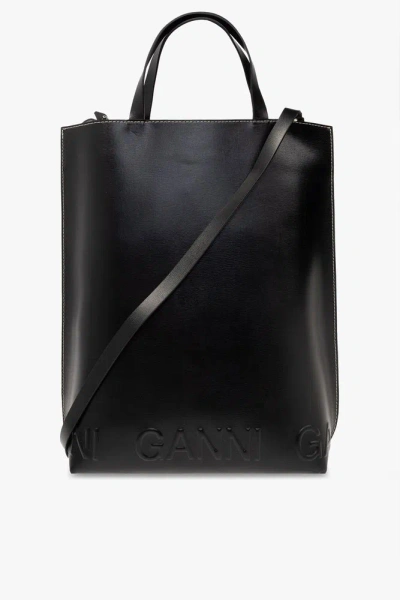 Ganni Banner Medium Shopper Bag In Black