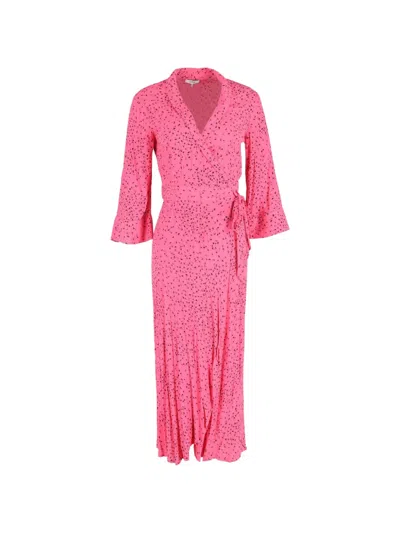 Pre-owned Ganni Barra V-neck Tie-fastening Maxi Dress In Pink