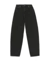 Ganni Black Pants With High Waist And Logo Patch On The Rear In Cotton Woman In Black