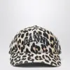 Ganni Logo-embroidered Leopard-print Canvas Cap In Brown