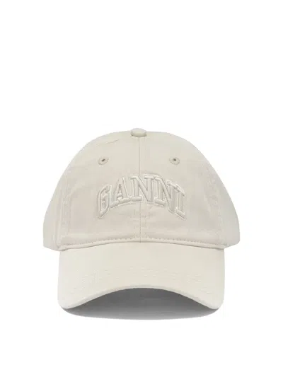 Ganni Baseball Cap With Logo In Beige