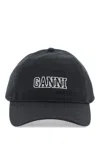 Ganni Logo-embroidered Cotton Cap In Black