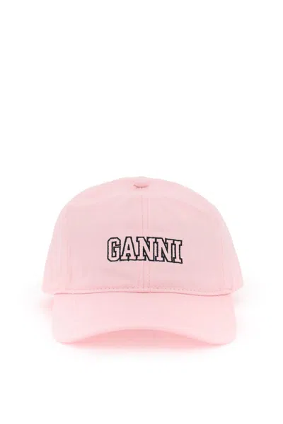 Ganni Baseball Cap With Logo Embroidery In Lilla